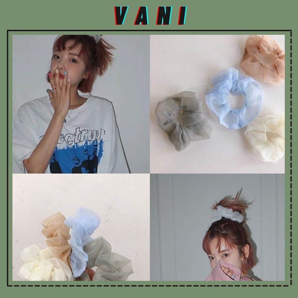 DÂY CỘT TÓC VẢI LƯỚI VOAN KÍNH CHUI BUỘC TÓC SCRUNCHIES MÀU XINH HOT TREND 2019