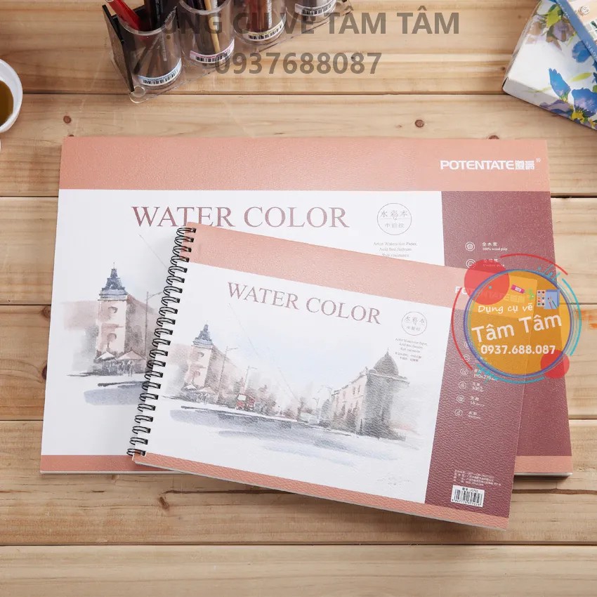 [ TÂM TÂM ]-Sổ vẽ màu nước Potentate, Coldpress, (Bìa hình ngôi nhà)-