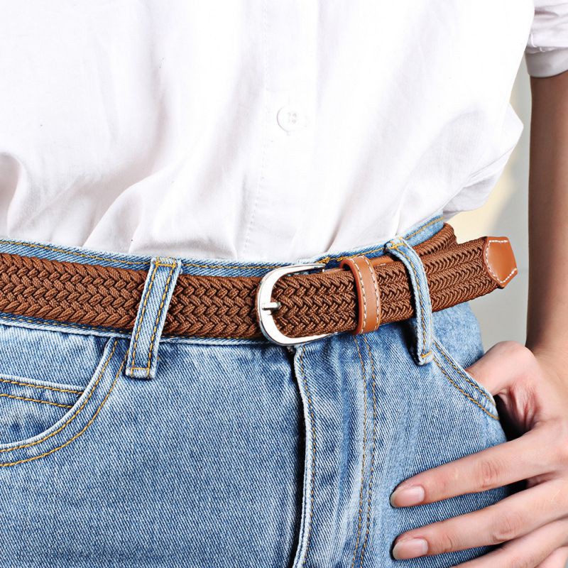 Women Men Square Pin Buckle Woven Canvas Nylon Belt Neutral Soft Simple Belt