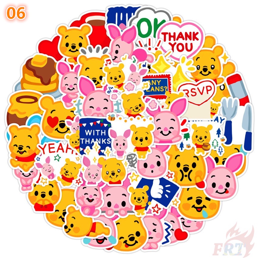 50 Cái / Bộ ❉ Gấu Pooh. Hình Dán Winnie ❉ Sticker Dán Tường Chống Thấm Nước Họa Tiết Doodle Hợp Thời Trang