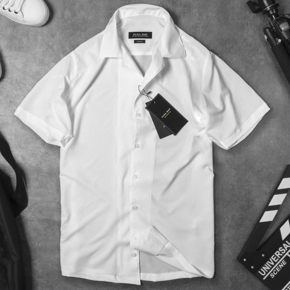 Áo sơ mi ngắn tay nam lụa trắng cao cấp chất dày dặn, co giãn nhẹ | BigBuy360 - bigbuy360.vn