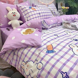 [RẺ VÔ ĐỊCH] Bộ chăn ga gối cotton poly nhập khẩu thỏ trắng tím
