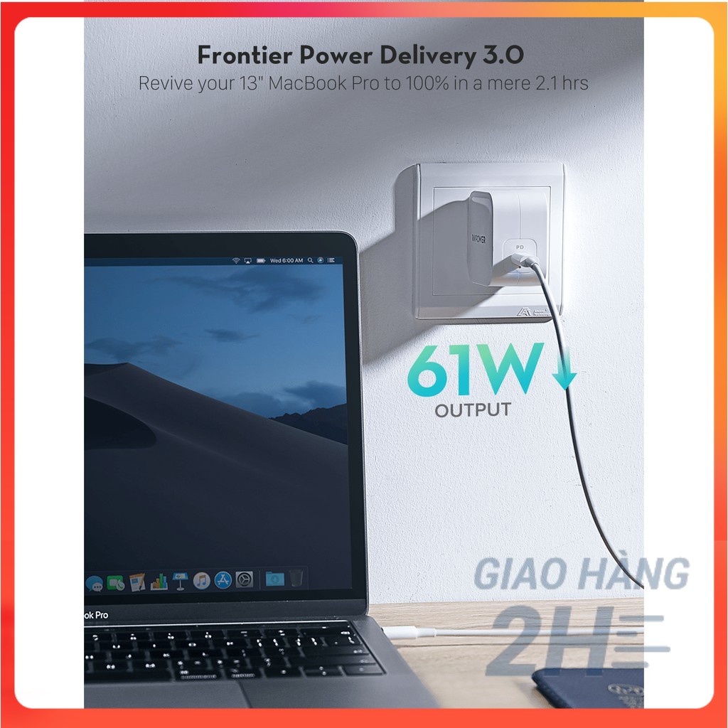 Củ Sạc Ravpower 1cổng Usb-c 61W PD 3.0 - Công Nghệ GaN RP-PC112 - ACSTORE