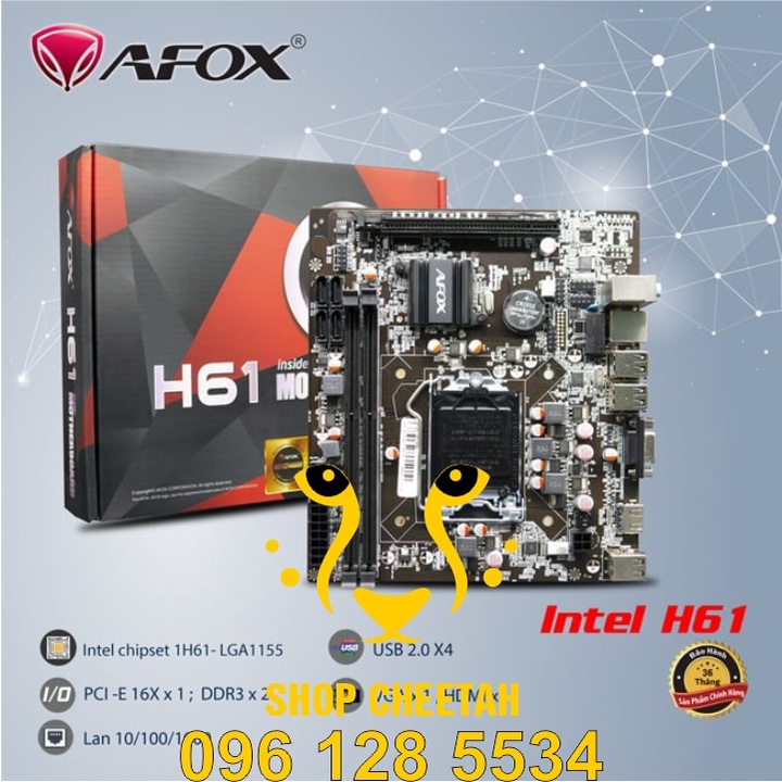 Main Afox H61 ( LGA1155 ) – Chính hãng – Bảo hành 2 năm – Hỗ trợ Chip Intel socket 1155 – Bo mạch chủ máy tính