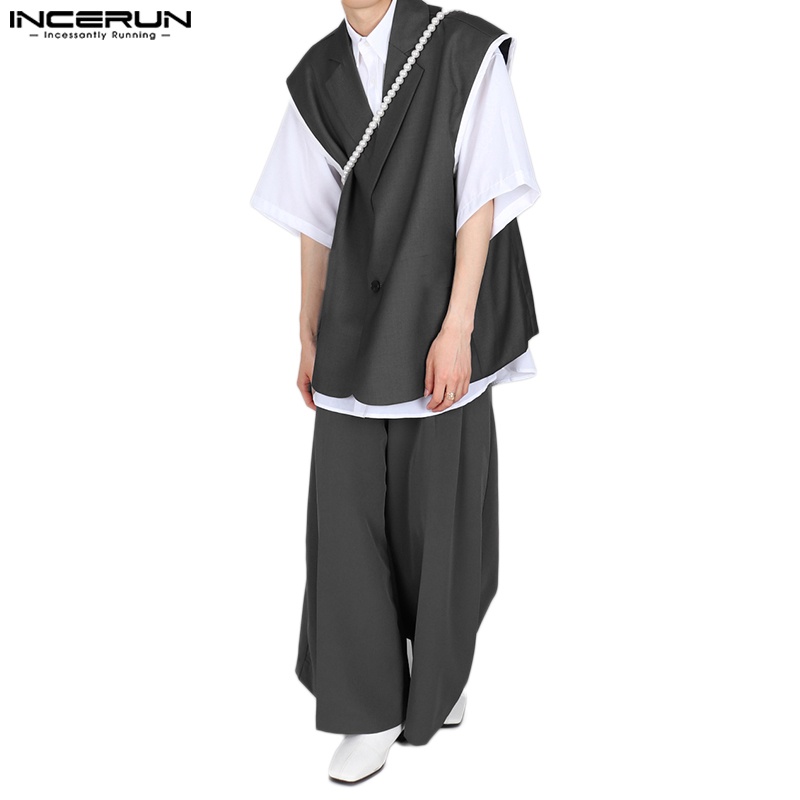 Bộ đồ INCERUN gồm áo ghi lê không tay và quần dài ống loe thời trang cho nam