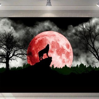 💦Tranh vải treo tường decor sói dưới ánh trăng cực chất✨