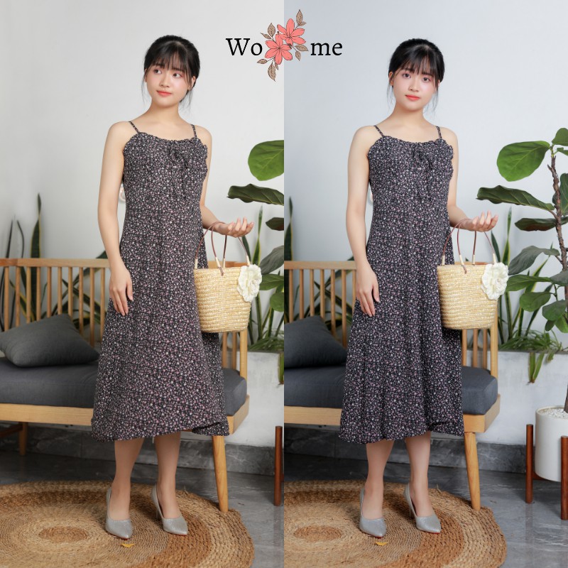 Váy hoa nhí 2 dây lơ ngực dáng dài suông đi biển, đi chơi, mặc nhà hàng cao cấp | BigBuy360 - bigbuy360.vn