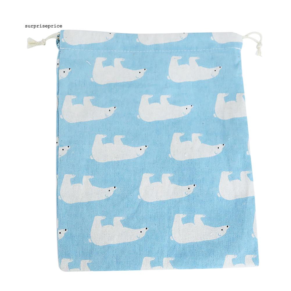 Túi dây rút cotton lanh in họa tiết dễ thương