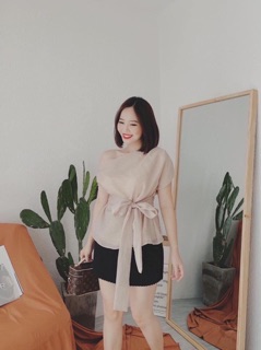 Áo lệch vai buộc nơ 2 màu