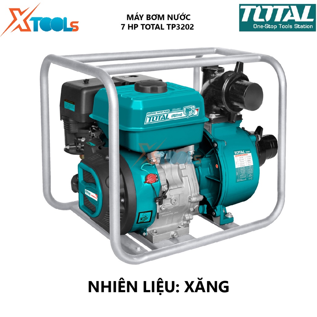 Máy bơm nước chạy xăng TOTAL TP3202 máy bơm dùng xăng Chiều cao bơm tối đa 28 m, Độ hút sâu tối đa 8m, Dung tích xi lanh