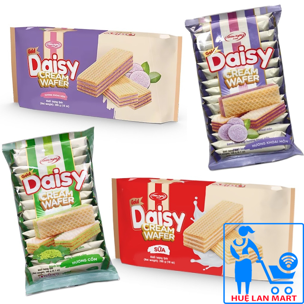 Bánh kem xốp Gold Daisy Cream Wafer Hữu Nghị hương Sữa/Khoai môn/Cốm - gói 285g /145g