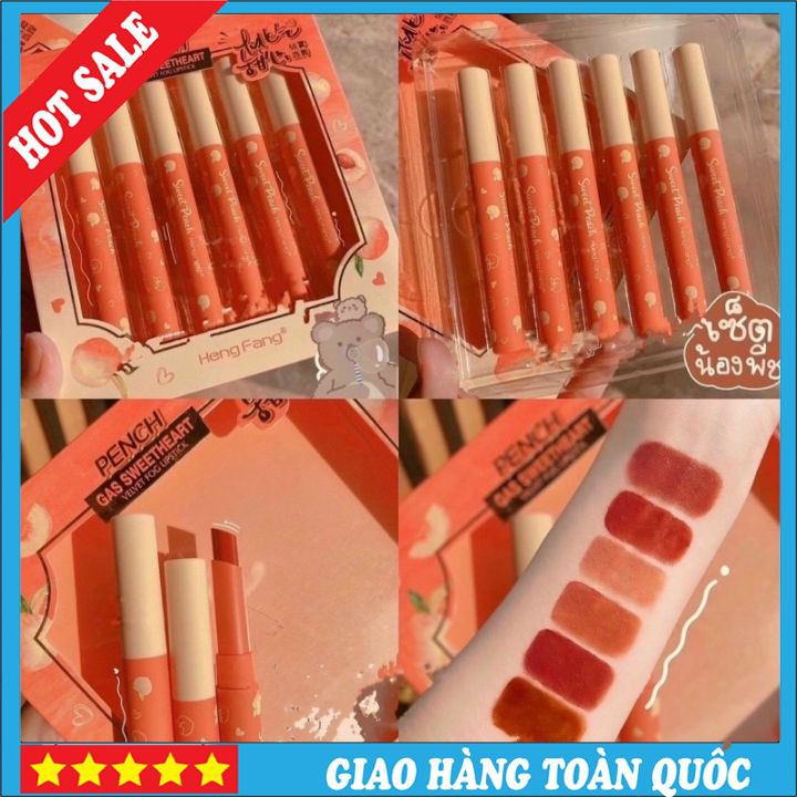 FREESHIP Set 6 Cây Son Thỏi Đào HengFang Sweet Peach Hàng Mới Siêu Xinh