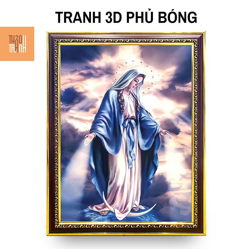 Tranh Đức Mẹ Ban Ơn 42x52cm-Tranh Công Giáo 3D-Khung Tranh Cổ Điển-CG007