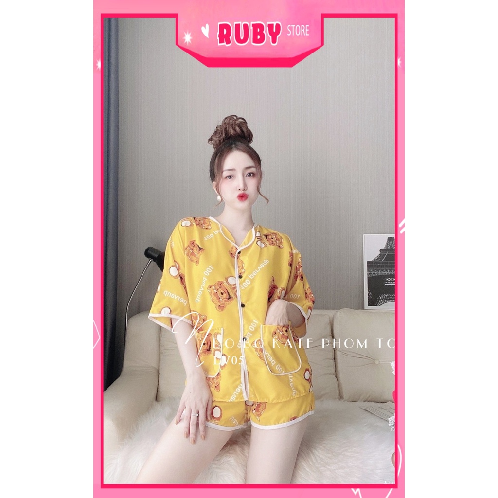 [Phom 60kg] Đồ bộ nữ mặc nhà phom to chất kate mềm mát in gấu in hoạt hình dễ thương LV05