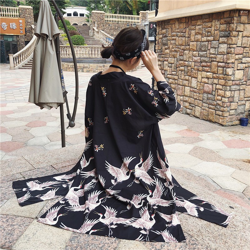 Áo khoác Kimono haori happi dáng dài kèm đai