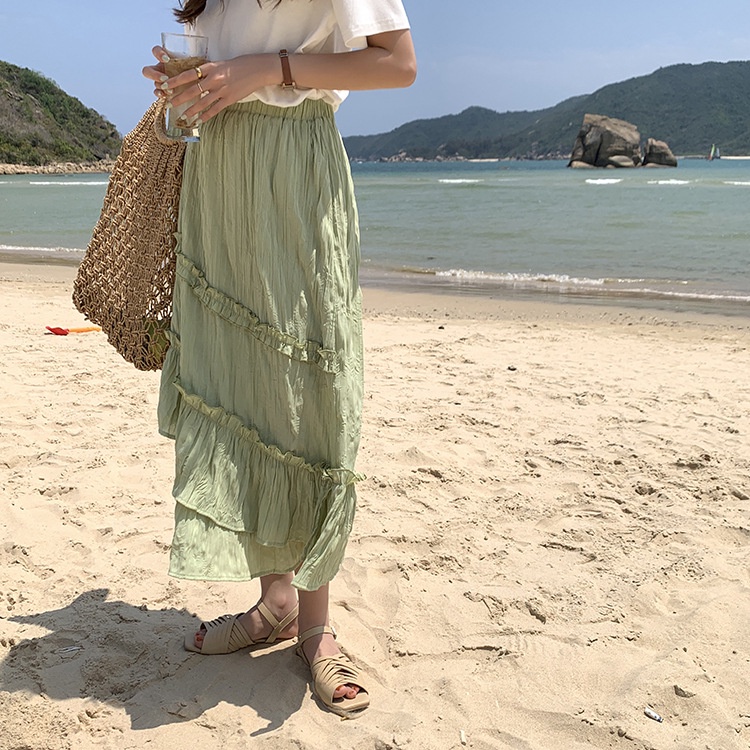 Chân váy Midi dài Xếp tầng Cao cấp Cổ tích Form chữ A Mùa Hè Ulzzang Hàn Quốc Váy Dài Midi Cạp cao Fairy Công chúa | BigBuy360 - bigbuy360.vn