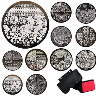 Bộ khuôn in hình + con dấu + dụng cụ cạo 10 món bằng kim loại chuyên dụng cho trang trí móng tay DIY