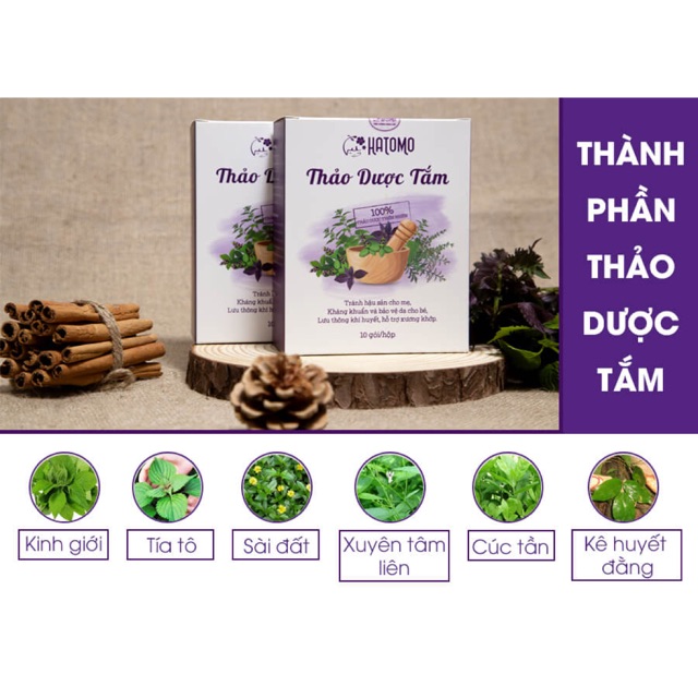 Thảo dược tắm cho mẹ và bé HATOMO hộp 10 túi, tắm gội thảo dược thiên nhiên - Monnie Kids