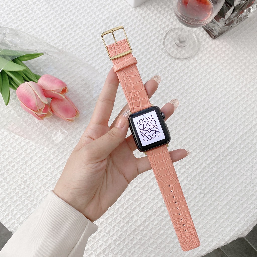 Dây Đeo Da Cá Sấu Sang Trọng Cho Đồng Hồ Thông Minh Apple Watch Series 6 5 3 4 2 Se Iphone Iwatch 38mm 40mm 42mm 44mm T500