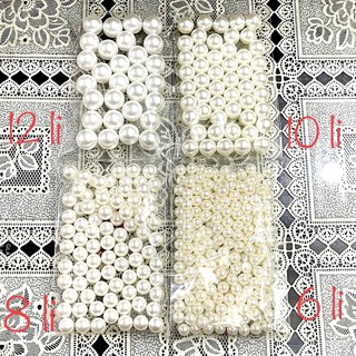Hạt giả ngọc trai nhựa, có lỗ xỏ, loại sáng bóng, nhiều màu, size 6mm - 8mm - 10mm - 12mm