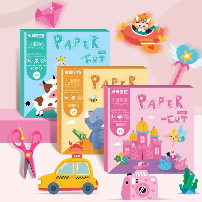 Set cắt giấy thủ công cho bé- Tặng kèm kéo an toàn