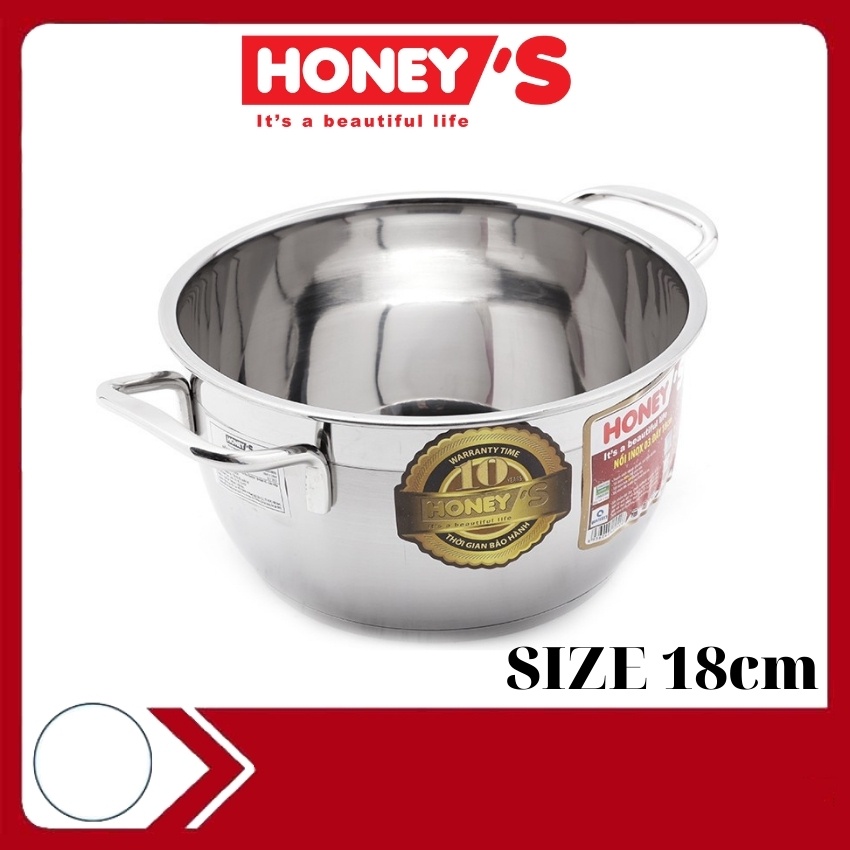 Nồi inox 3 Đáy Honey's  HO-P02S1801- 18cm, chất lượng tốt, bền, dày dặn - bảo hành 10 năm