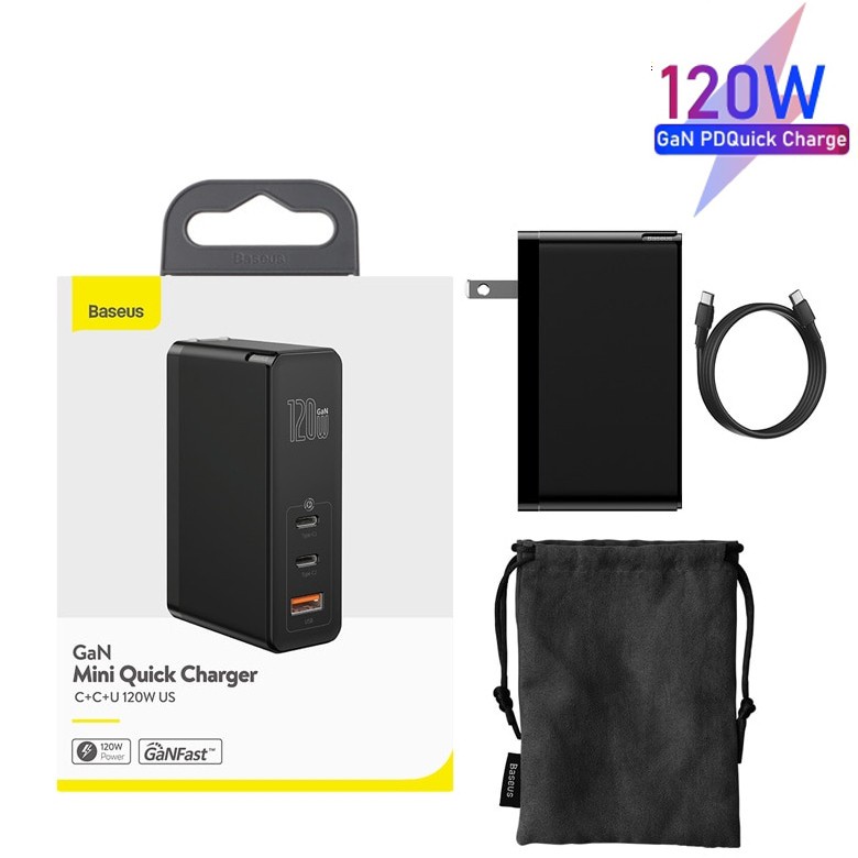Củ sạc GAN 120w baseus sạc siêu nhanh cho sạc nhanh laptop macbook tablet smartphone có kèm cáp sạc