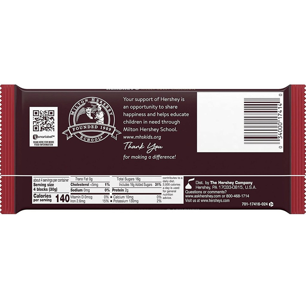 Socola Đắng HERSHEY'S Sugar Free SPECIAL DARK 85g bill Mỹ