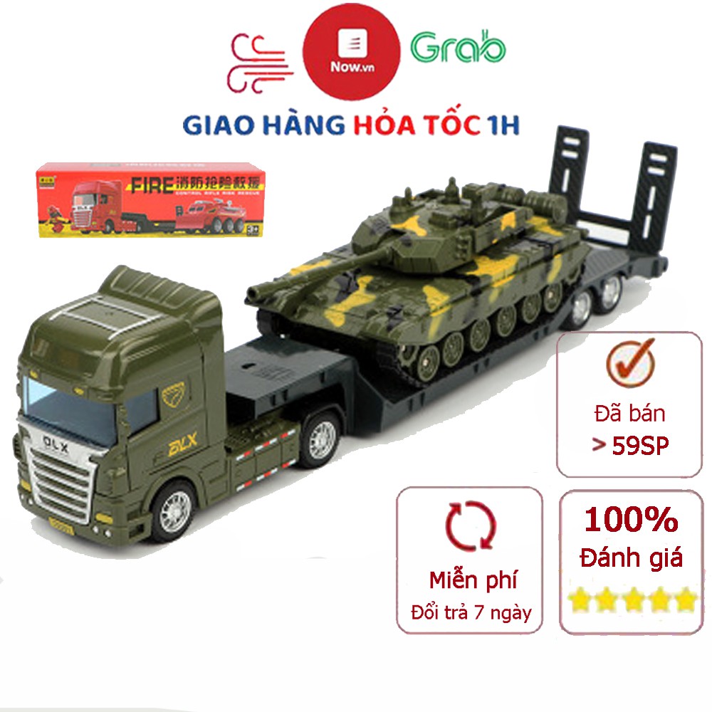 Xe mô hình đồ chơi xe đầu kéo xe tăng (gồm 2 xe) nhựa ABS an toàn, kích thước lớn, chi tiết sắc sảo, đẹp