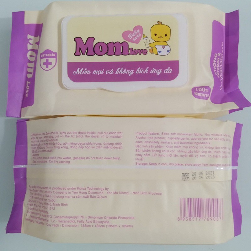 Khăn Giấy Ướt Cho Bé Mom Love Không Mùi, An Toàn, Chất Lượng Cao