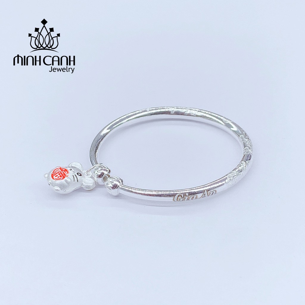 Kiềng Bạc Chạm Họa Tiết Khắc Tên Bé Mix Charm 12 Con Giáp - Minh Canh Jewelry