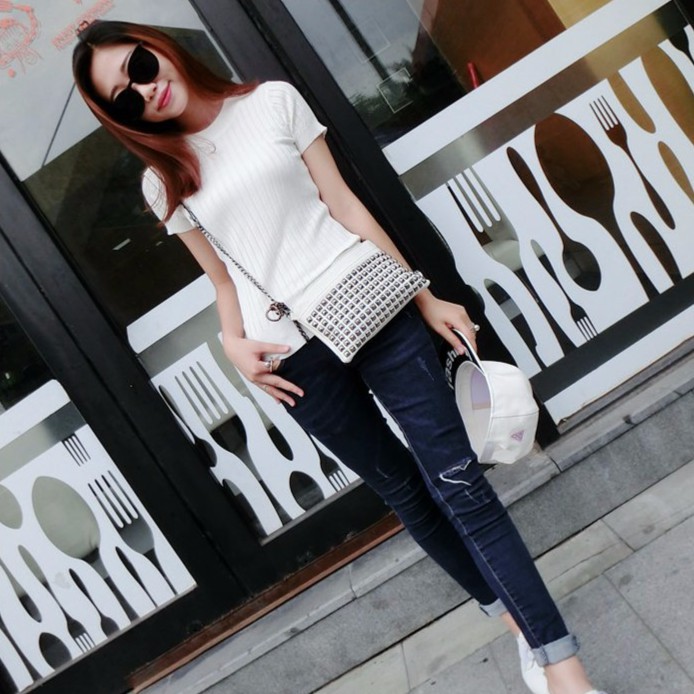 SUXI Áo Thun Nữ Ngắn Tay Dáng Ôm