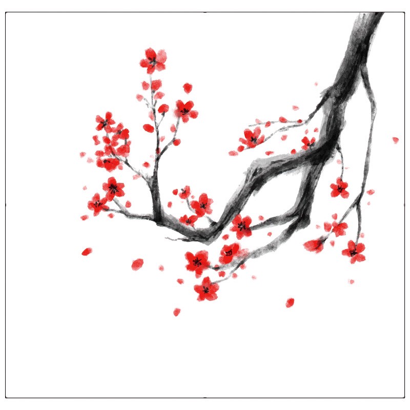 Decal dán kinh Cao Cấp - Cành hoa đỏ rực ( 60x58cm)