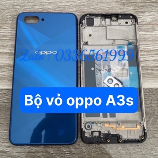bộ vỏ oppo A3s 32G,lỗ chọc sim trên,kèm khay sim,phóim,kính camera