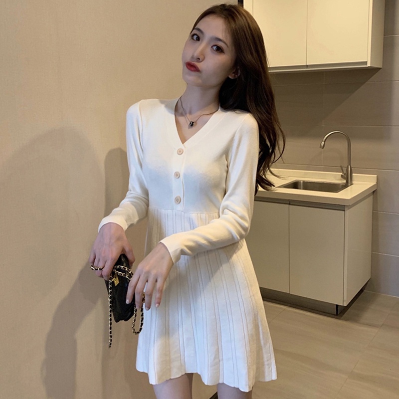 Đầm Sweater Dệt Kim Chiết Eo Kiểu Pháp Thời Trang Thanh Lịch Cho Nữ