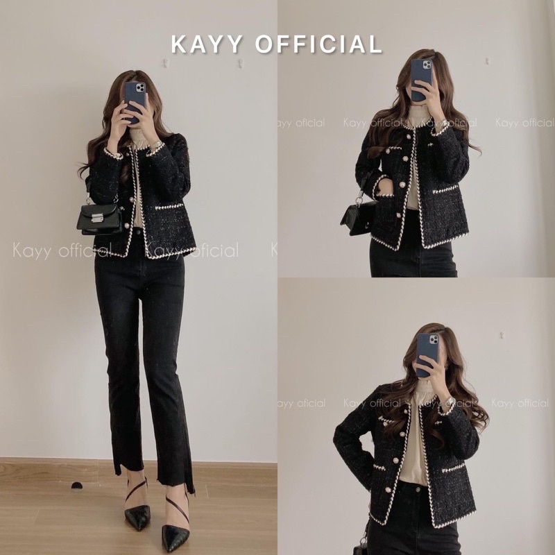 Áo khoác dạ tweed dáng vừa có lót _ k6953 ( ảnh thật )