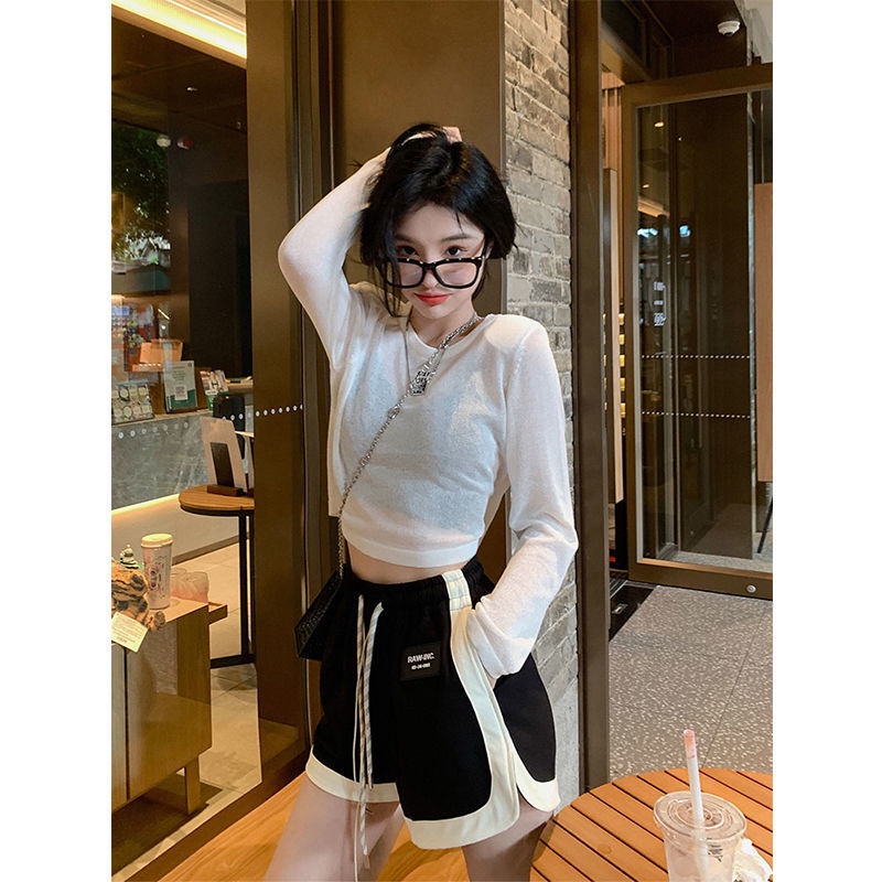 Quần Short Thể Thao Lưng Cao Ống Rộng Màu Đen Thời Trang Mùa Hè 2022 Cho Nữ