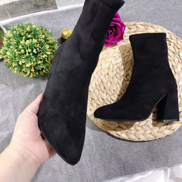 Bốt nữ I Boot thu đông da lộn cổ lửng khoá sau gót vuông 8p dễ đi chắc chân sang chảnh