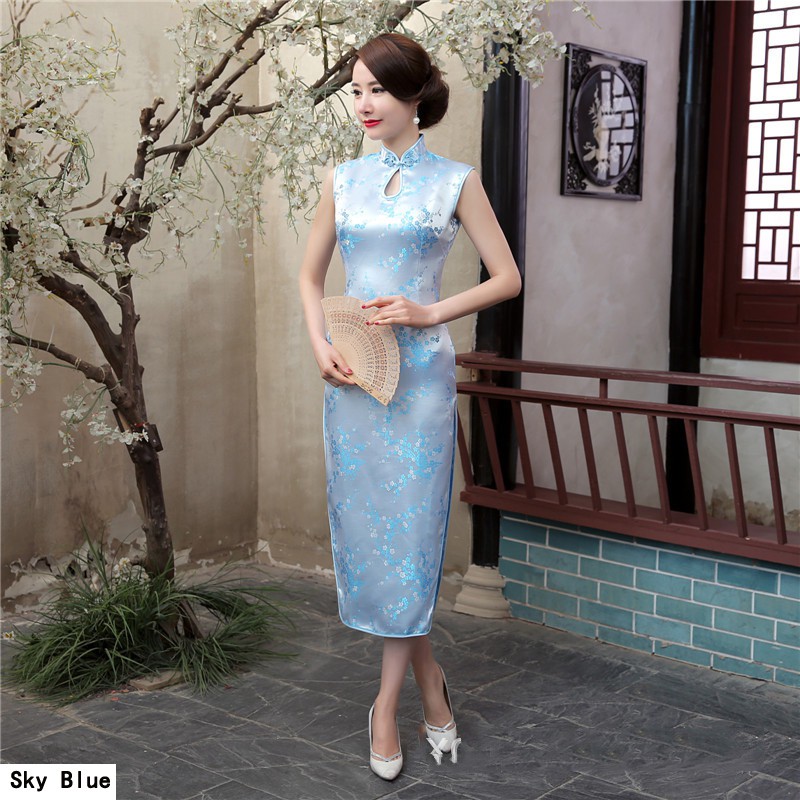 Chinese Cheongsam Dress Plum Novelty Costume Long Qipao Ceremonial Women Dresses