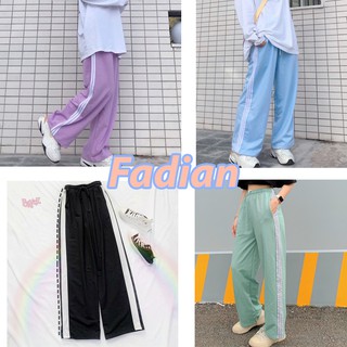 Quần ống rộng nữ dài 1 sọc dáng suông 4 màu Pastel có dây buộc eo phong cách Ulzzang Unisex