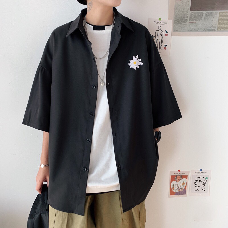 Áo sơmi tay lỡ kaki unisex Quốc Dân hoa cúc ulzzang Nam Anh 24 | BigBuy360 - bigbuy360.vn