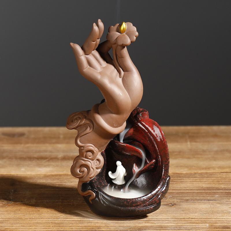 Thác khói trầm hương 🖤 GIÁ RẺ 🖤 Tượng đốt trầm bàn tay phật