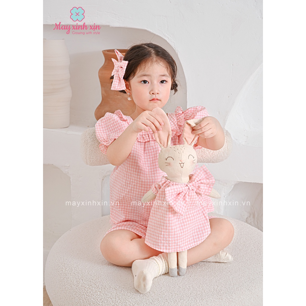 Bộ hè bé gái và mẹ - Set đồ chơi cho mẹ và bé - Bộ mặc nhà bé gái MAY XINH XỊN kẻ caro hồng Pink Betty