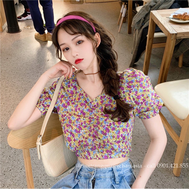Áo Crop top hoa Style Retro Hongkong QC70