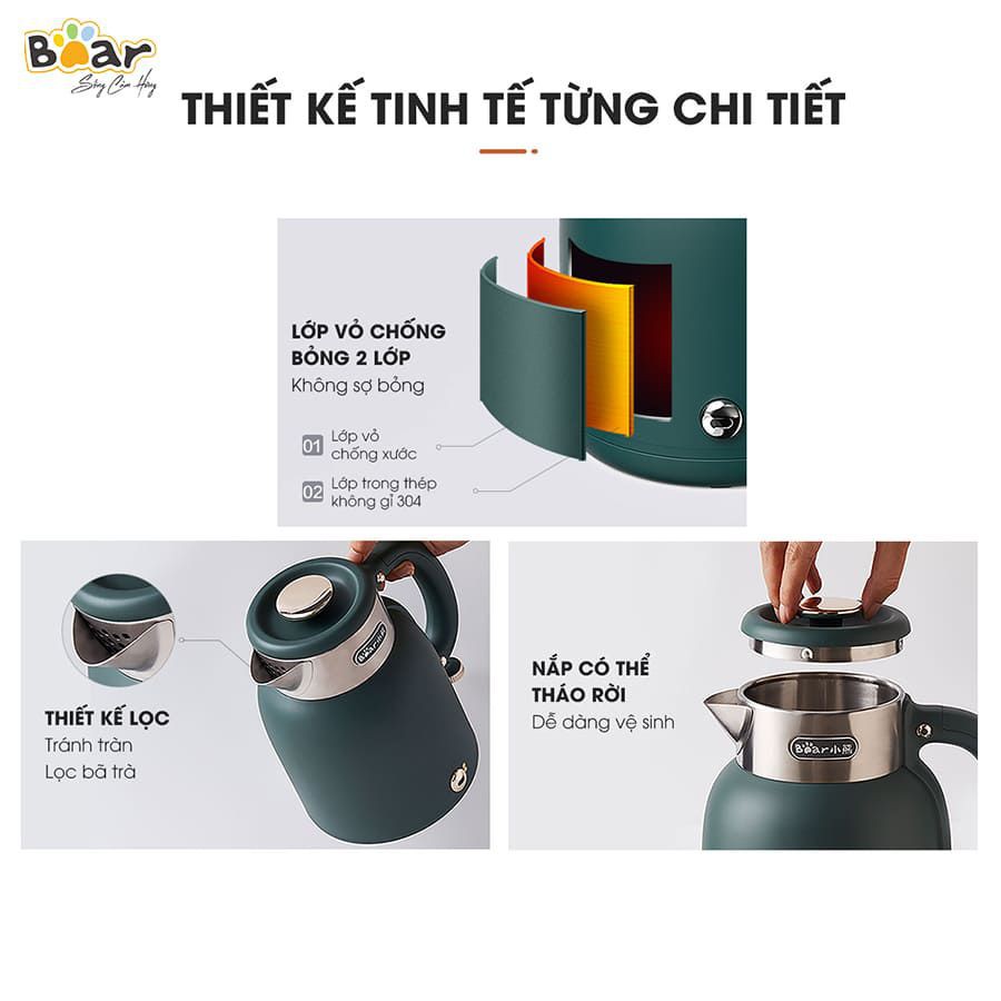 Ấm Siêu Tốc Bằng Điện, Bình Đun Nước Sôi Siêu Tốc, Ấm Nấu Nước Siêu Tốc Bằng Điện_ 1.5L_BEAR ZDH-C15C1 Bảo hành 18T