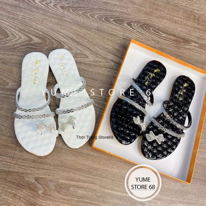 SALE HOTDép lê bệt nữ đế bằng kẹp xỏ ngón đính đá xoàn lấp lánh sang chảnh siêu xinh - YUME STORE 68