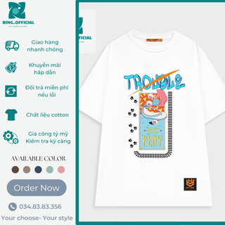 Áo thun unisex basic TROUBLE form rộng tay lỡ dành cho nam nữ