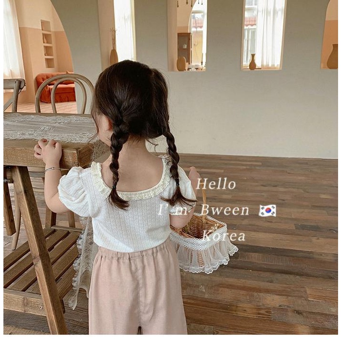 Áo Thun Tay Ngắn Cổ Tròn Phối Ren Mỏng Thoáng Khí Thời Trang Mùa Hè Dành Cho Bé Gái 0507