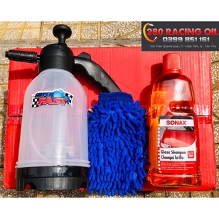 Combo rửa xe tại nhà Bình bọt tuyết cầm tay , găng tay , nước rửa xe