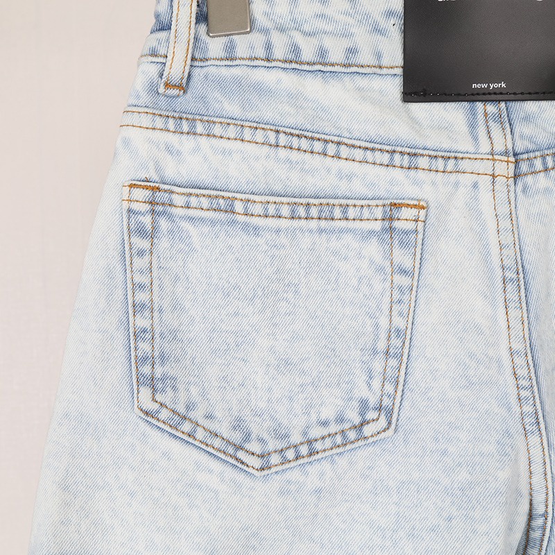 Aw 2022 Quần Short Denim Bạc Màu Eo Giữa Mới